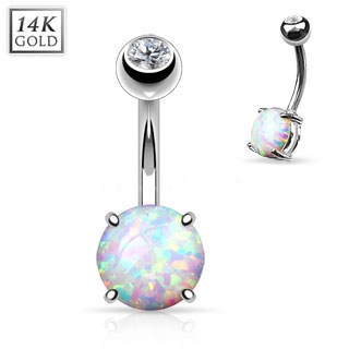 Šperky4U Zlatý piercing do pupíku s opál velký, Au 585/1000 - ZL01046-WG