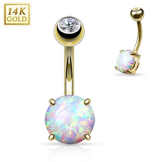 Šperky4U Zlatý piercing do pupíku s opál velký, Au 585/1000 - ZL01046-YG