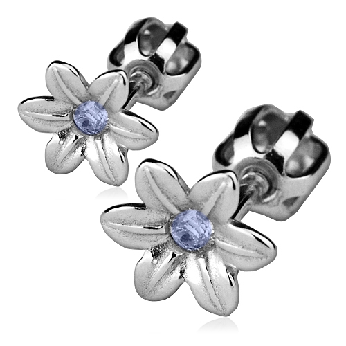 Strieborné náušnice skrutkovacie - kvetinky svetlo modré kamienky