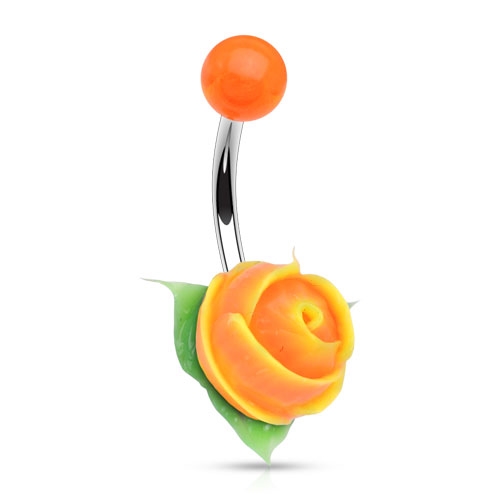 Piercing do pupku silikónová ružička, oranžová