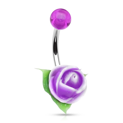 Piercing do pupku silikónová ružička, fialová