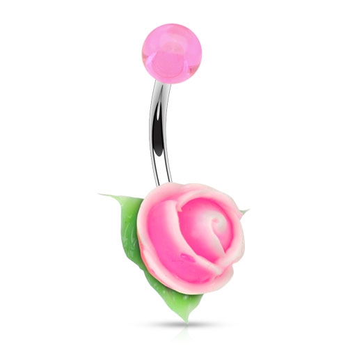 Šperky4U Piercing do pupíku silikonová růžička, růžová - BA01087-P