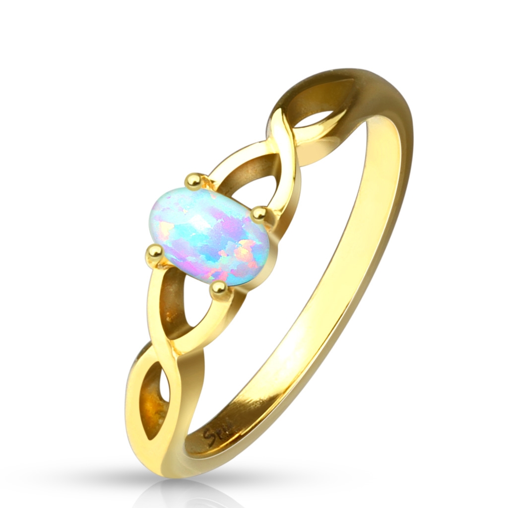 Šperky4U Zlacený ocelový prsten s opálem - velikost 49 - OPR1650-49