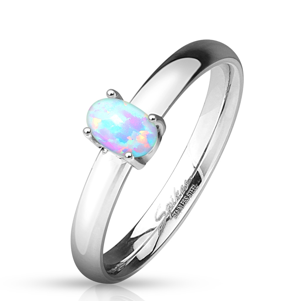 Oceľový prsteň s bielym opálom
