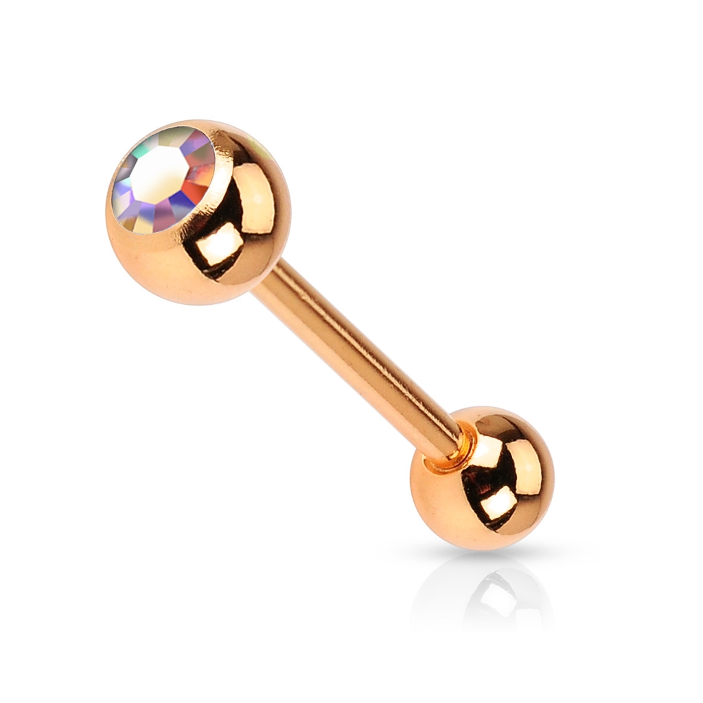 Pozlátený piercing do jazyka - dúhový kamienok