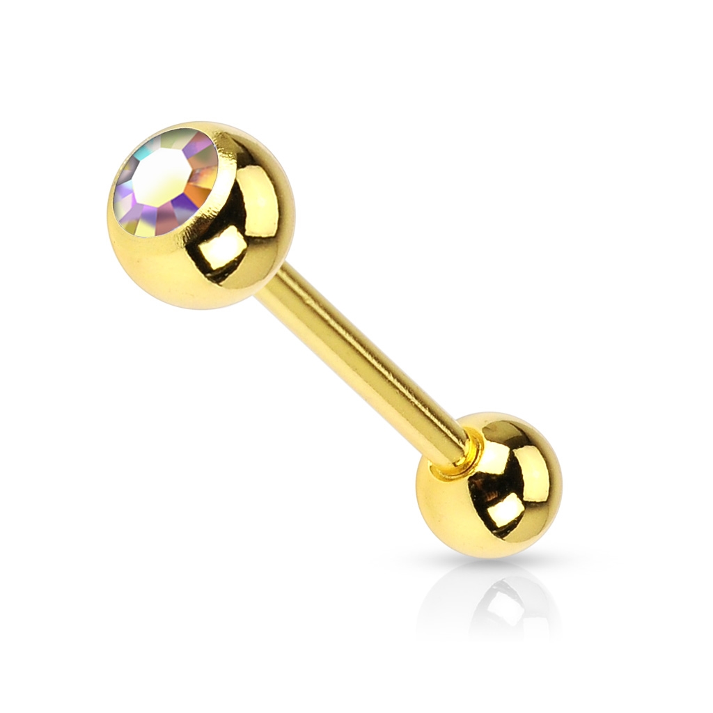 Šperky4U Pozlacený piercing do jazyku - kamínek - PJ01030-AB