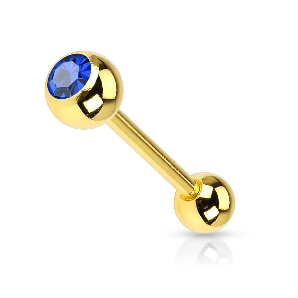 Šperky4U Pozlacený piercing do jazyku - kamínek - PJ01030-B