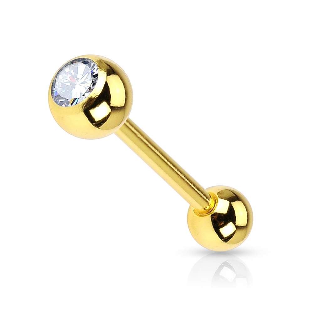 Šperky4U Pozlacený piercing do jazyku - kamínek - PJ01030-C