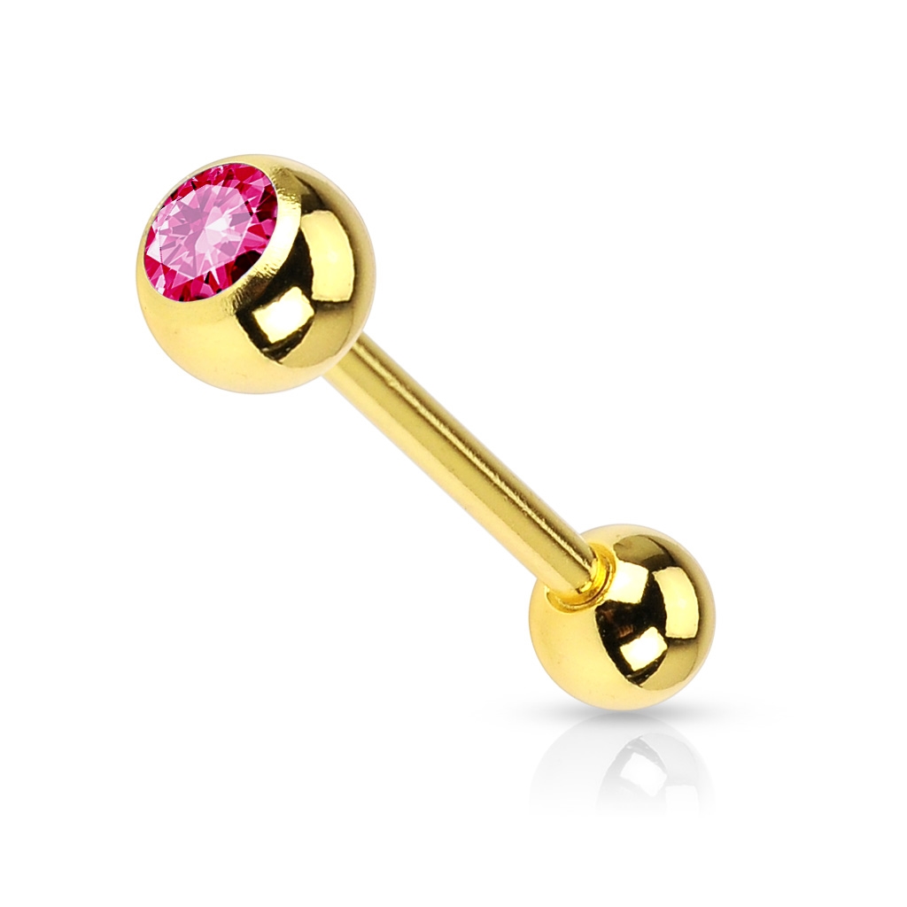 Šperky4U Pozlacený piercing do jazyku - kamínek - PJ01030-F