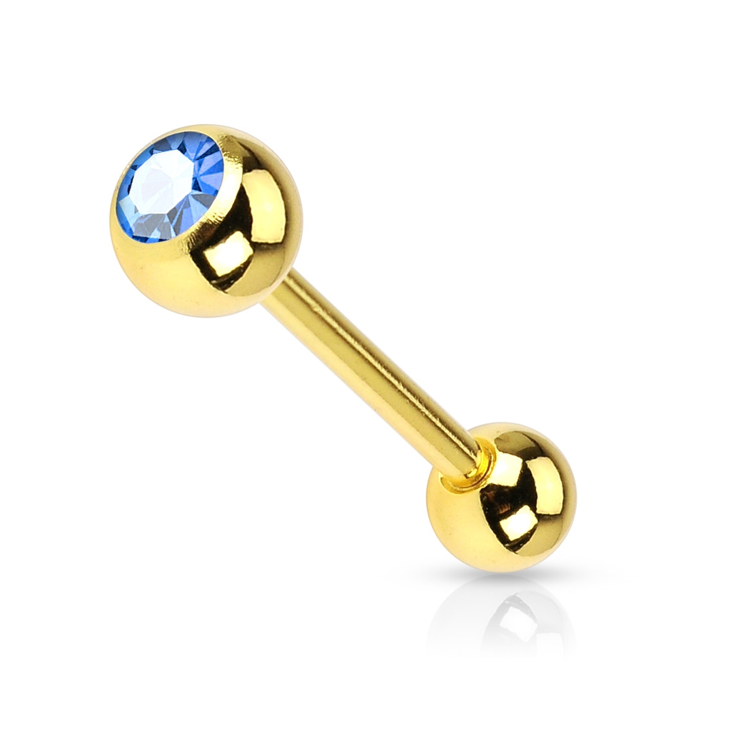 Šperky4U Pozlacený piercing do jazyku - kamínek - PJ01030-LB