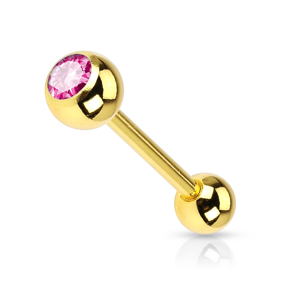Šperky4U Pozlacený piercing do jazyku - kamínek - PJ01030-P