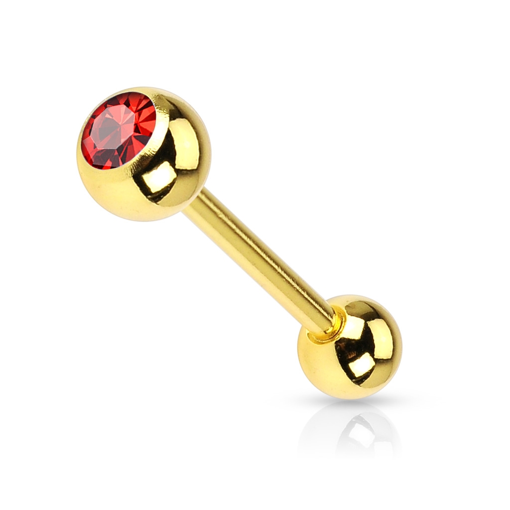 Šperky4U Pozlacený piercing do jazyku - kamínek - PJ01030-R