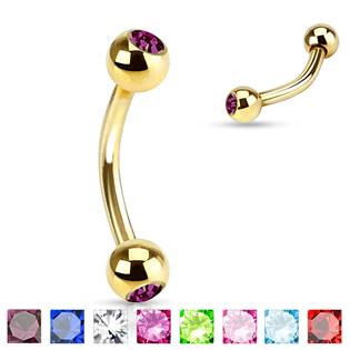 Pozlacený piercing do obočí s kamínky