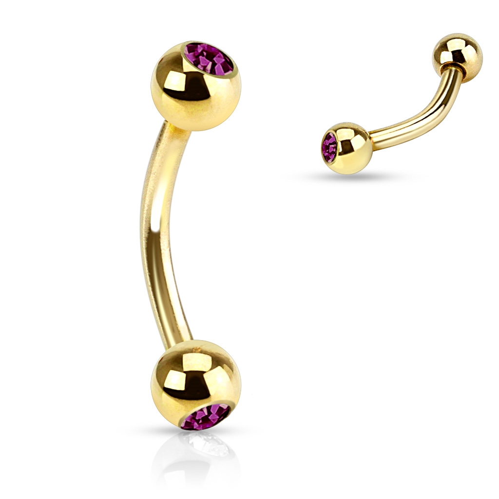 Šperky4U Pozlacený piercing do obočí s kamínky - OB01088-A