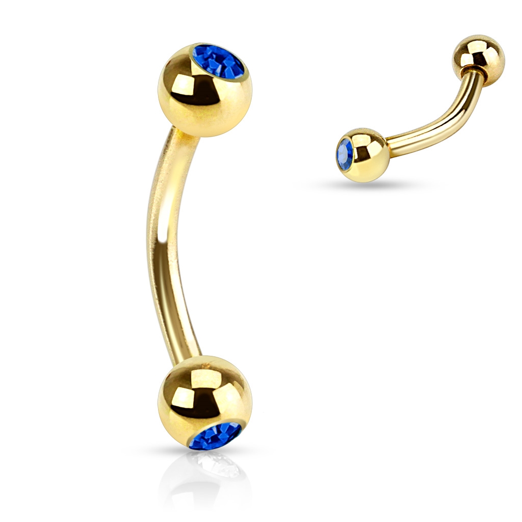 Šperky4U Pozlacený piercing do obočí s kamínky - OB01088-B