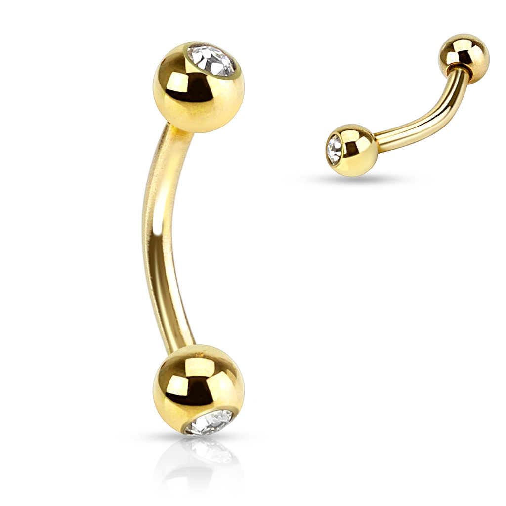 Šperky4U Pozlacený piercing do obočí s kamínky - OB01088-C