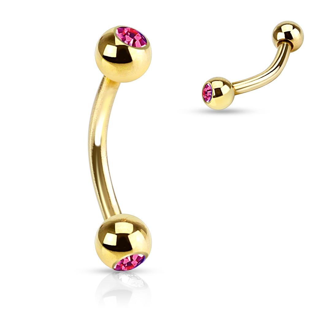 Šperky4U Pozlacený piercing do obočí s kamínky - OB01088-F