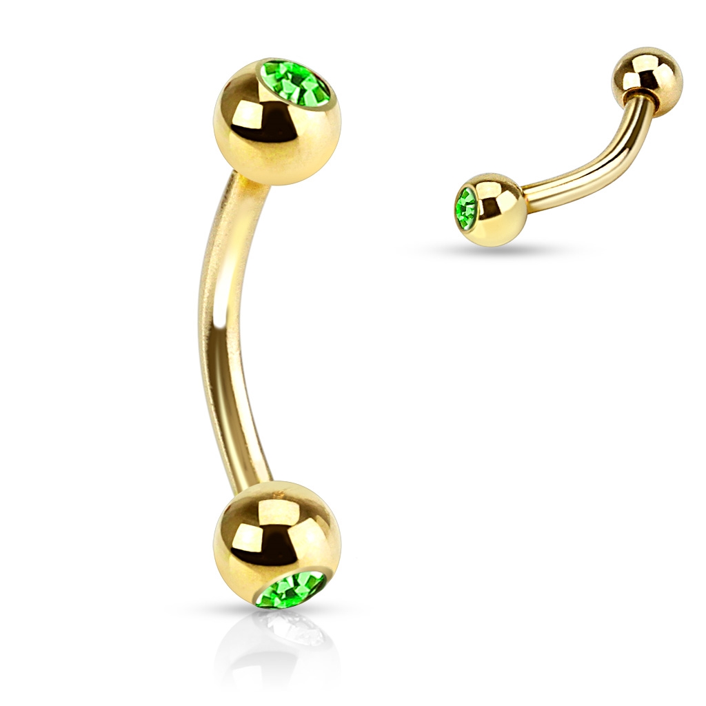 Šperky4U Pozlacený piercing do obočí s kamínky - OB01088-G