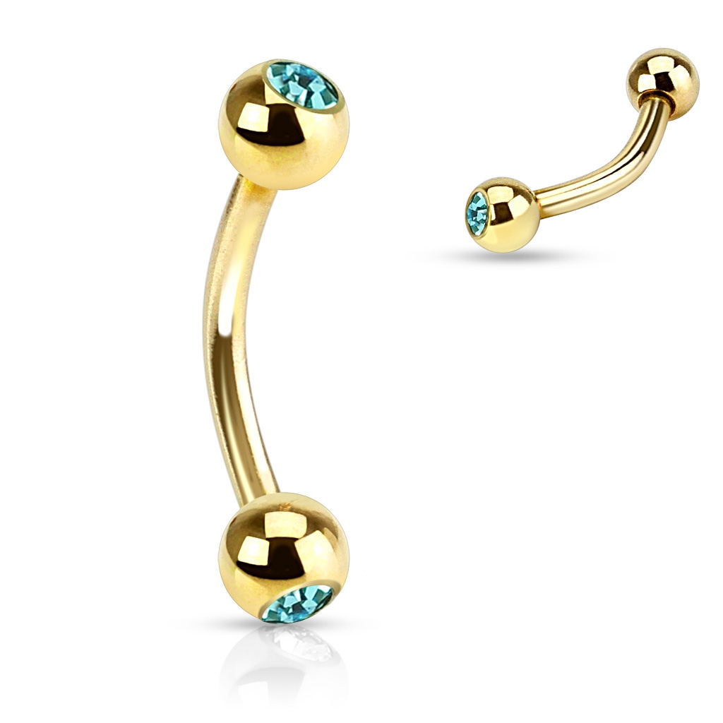 Šperky4U Pozlacený piercing do obočí s kamínky - OB01088-Q
