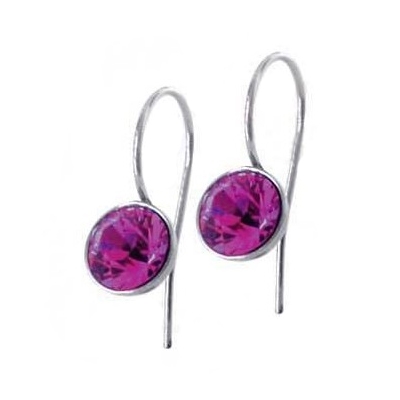 Oceľové náušnice s guľatými kryštálmi Swarovski ®, Fuchsia