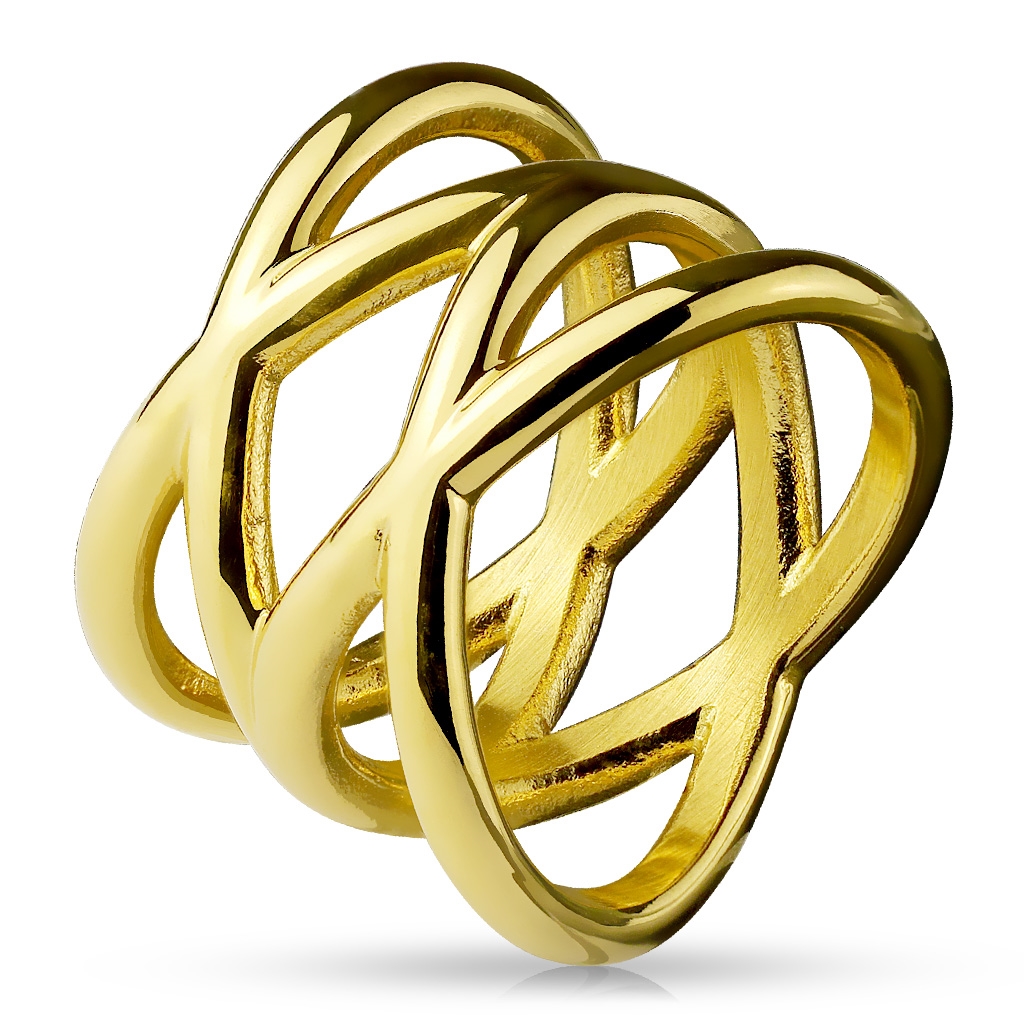Šperky4U Dámský zlacený proplétaný ocelový prsten - velikost 49 - OPR1659-49