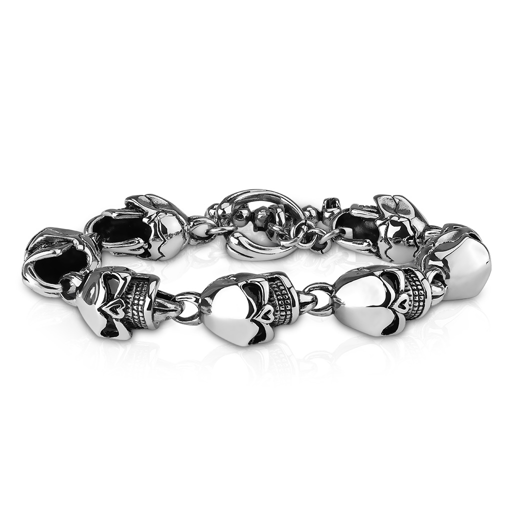 Šperky4U Pánský ocelový náramek - lebky - OPA1112.0