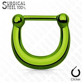 Ocelový piercing do nosu - septum zelený