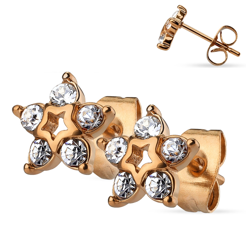 Šperky4U Zlacené ocelové náušnice - kytičky - OPN1269-RD