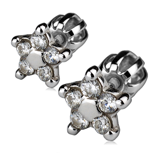 Šperky4U Stříbrné náušnice šroubovací - kytičky, čiré zirkony - ZB3539-C
