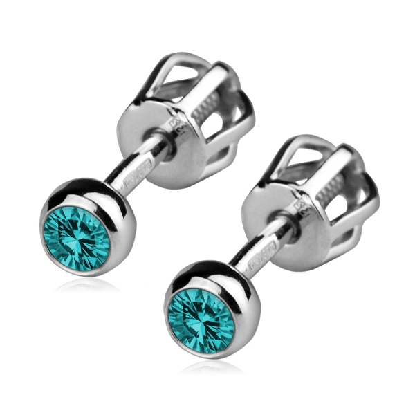 Šperky4U Stříbrné šroubovací náušnice, zelenomodré zirkony - ZB23056-DG
