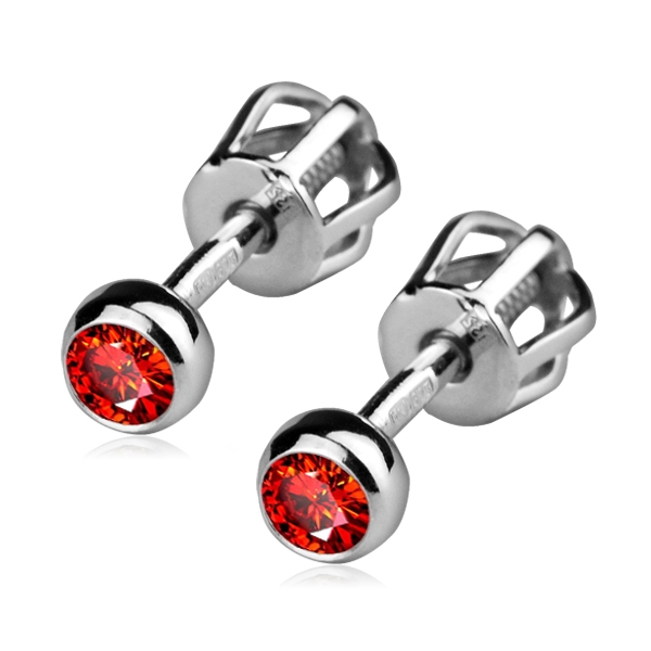 Šperky4U Stříbrné šroubovací náušnice, červené zirkony - ZB23056-R