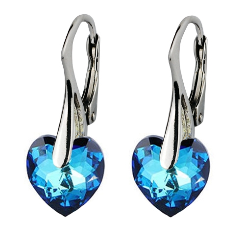 Strieborné náušnice srdiečka s kryštálmi Crystals from Swarovski ®, Montana Blue