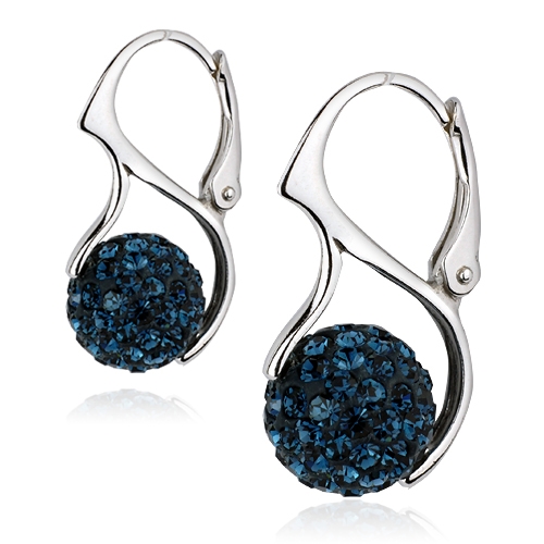 Strieborné náušnice guličky s kryštálmi Crystals from Swarovski ®, Dark Blue