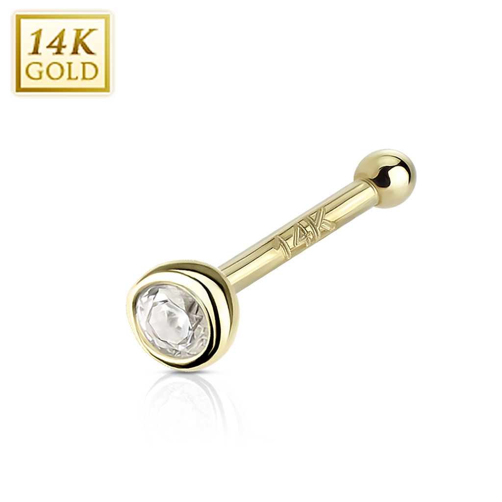 Šperky4U Zlatý piercing do nosu - 2 mm zirkon, Au 585/1000 - ZL01175-YG