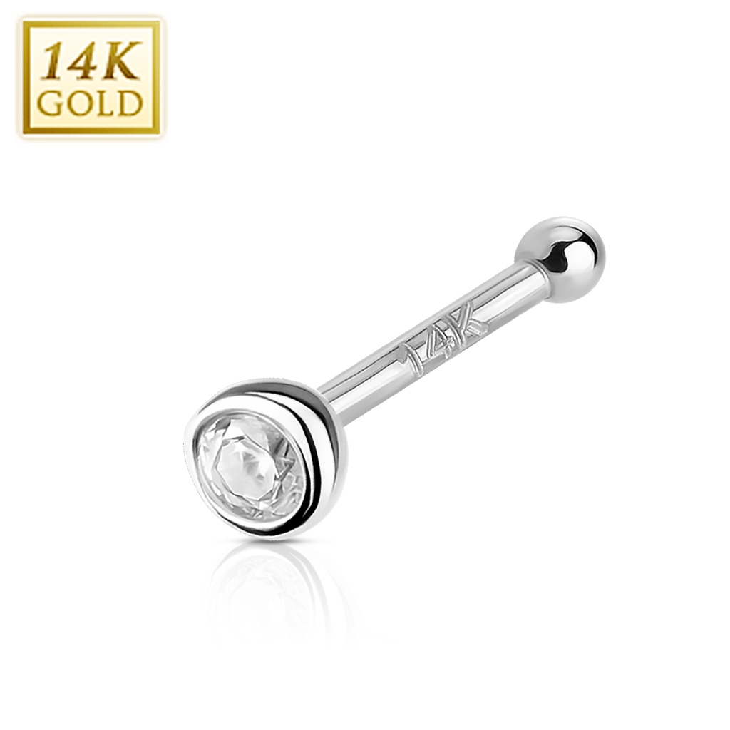 Šperky4U Zlatý piercing do nosu - 2 mm zirkon, Au 585/1000 - ZL01175-WG