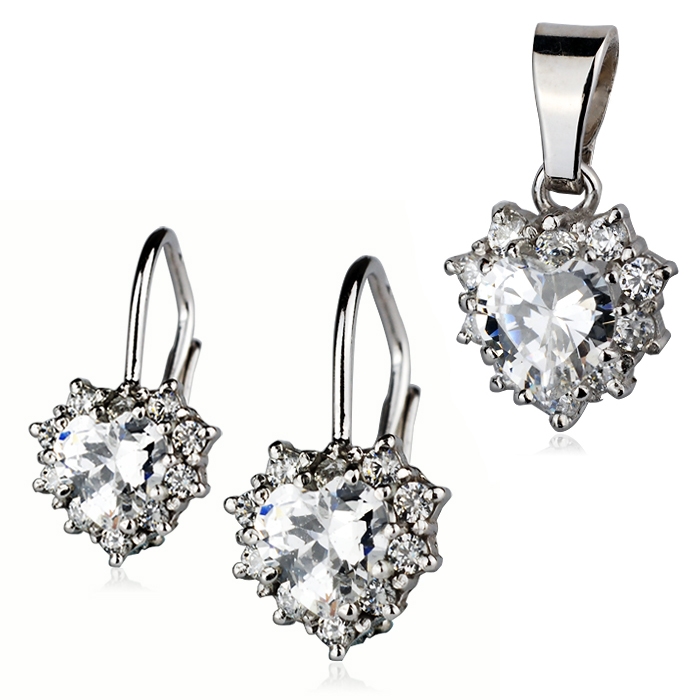 Šperky4U Sada stříbrné náušnice a přívěšek, čiré zirkony - ZB55752-CC