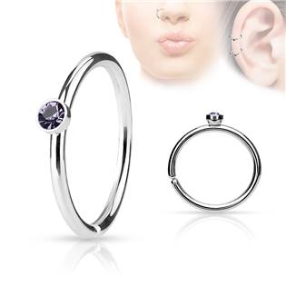 Piercing do nosu/ucha kruh se světle fialovým kamínkem