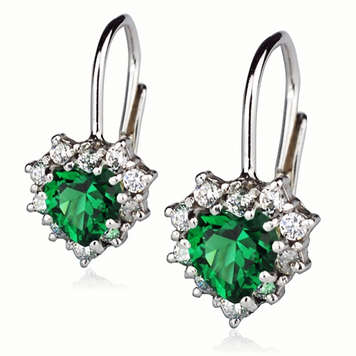 Šperky4U Stříbrné náušnice srdíčka, čiré + zelené zirkony - ZB53751-CG