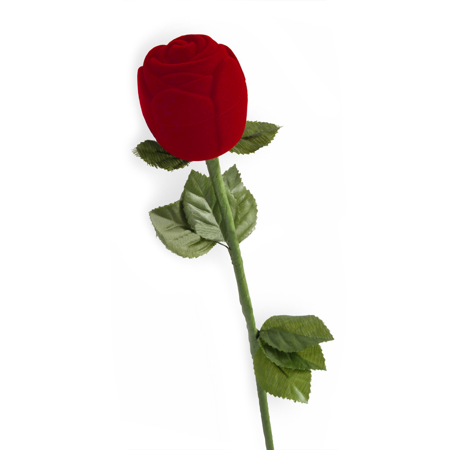 Darčeková krabička na prsteň - ruža na stonke, farba červená