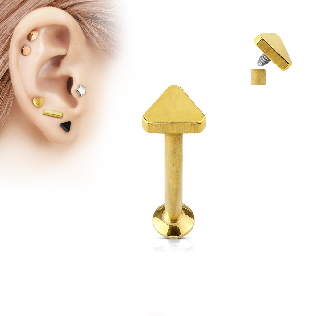 Šperky4U Zlacený piercing do brady - labreta 1,2 x 6 mm, trojúhelník - LB1027GD-1206