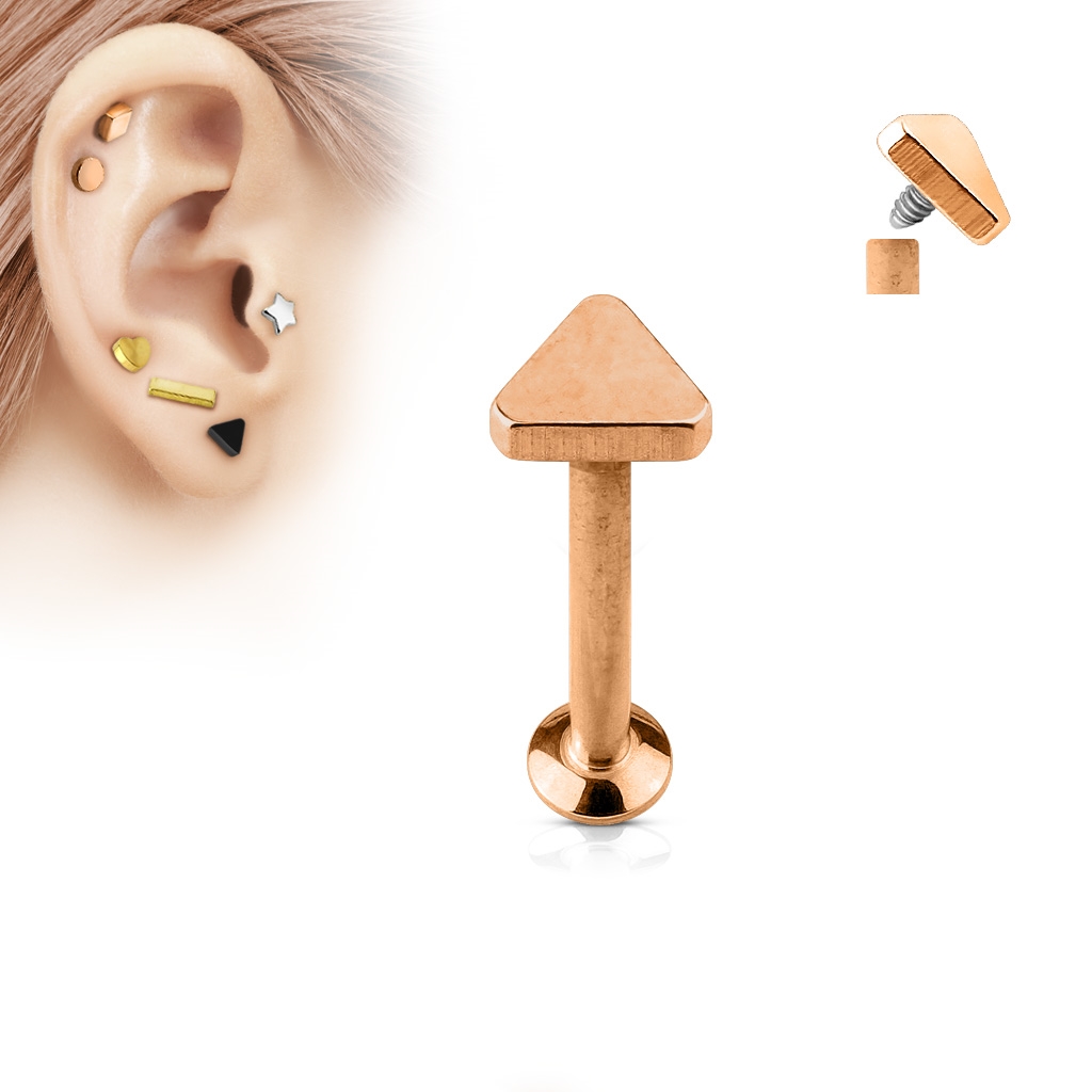 Pozlátený piercing do brady - labreta 1,2 x 6 mm, trojuholník