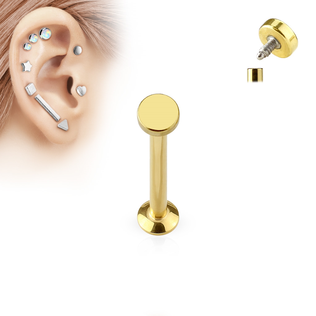Šperky4U Zlatý piercing do brady - labreta 1,2 x 6 mm, kolečko 3 mm - LB1029GD-12063