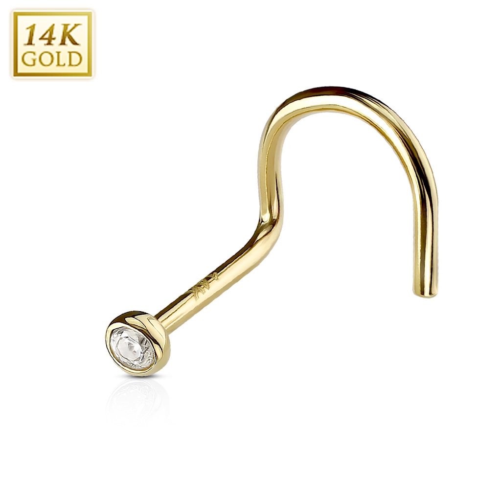Šperky4U Zlatý piercing do nosu - 2 mm zirkon, Au 585/1000 - ZL01176-YG