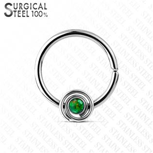 Piercing do nosu/ucha kruh, opál zelený
