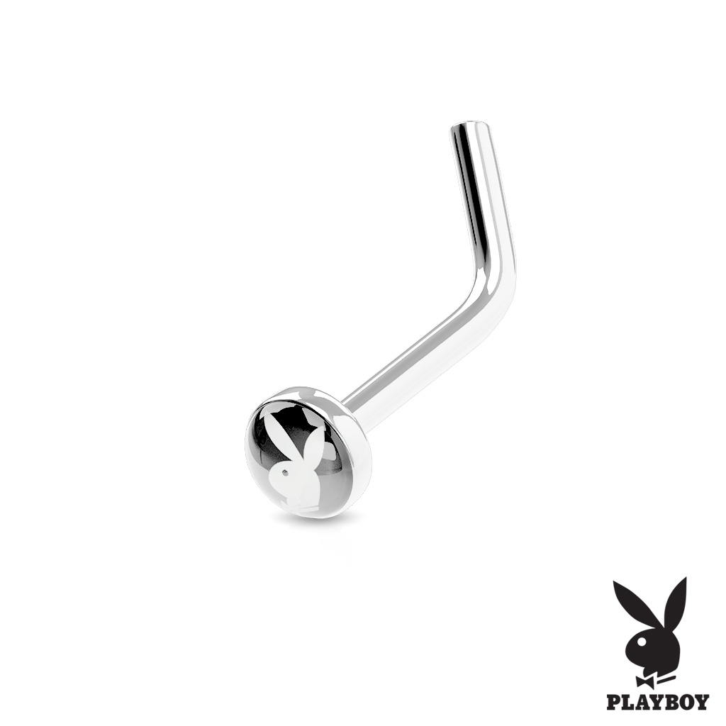 Zahnutý piercing do nosa - playboy černý