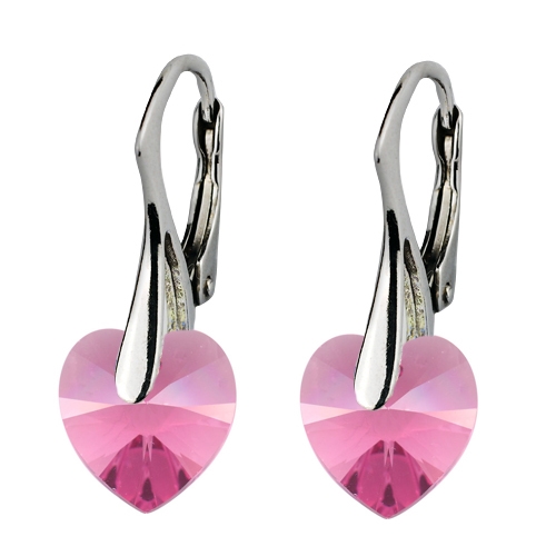 Strieborné náušnice srdiečka s kryštálmi Crystals from Swarovski ®, Rose