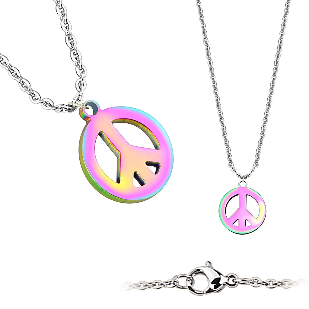 Oceľový náhrdelník peace - dúhový
