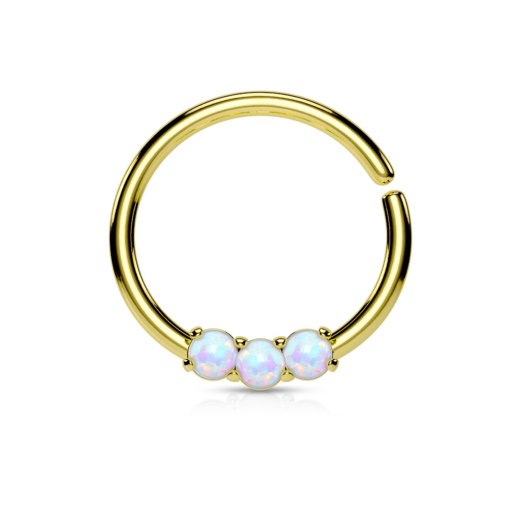 Šperky4U Zlacený piercing do nosu/ucha kruh s bílými opály - N01168-GD