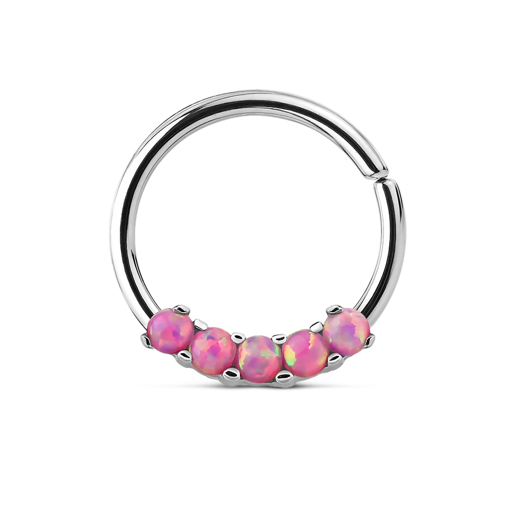Šperky4U Piercing do nosu/ucha kruh s růžovými opály - N01167-P