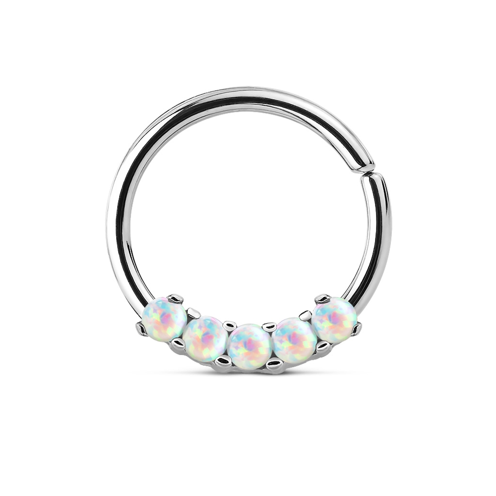 Šperky4U Piercing do nosu/ucha kruh s bílými opály - N01167-W